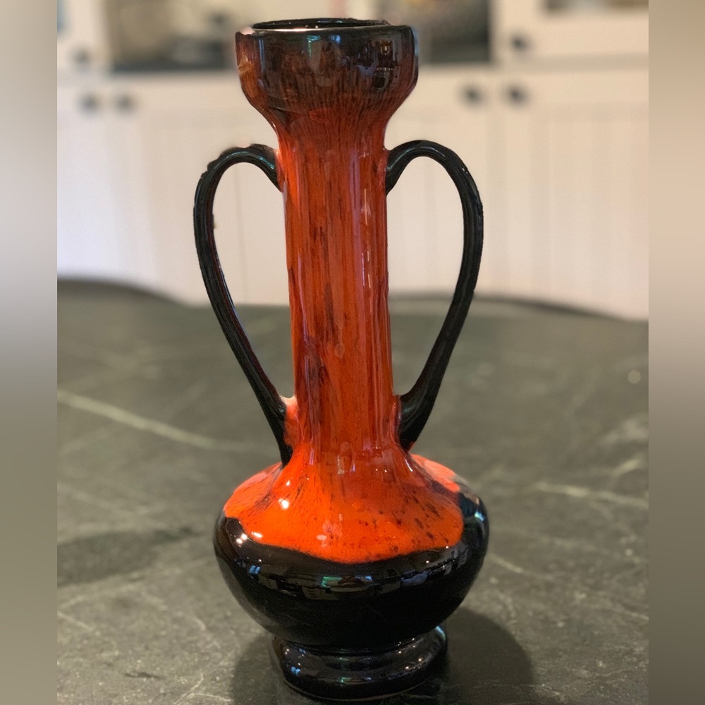 VINTAGE MCM | Orange & Black Drip Glaze Vase